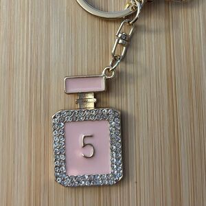 Number 5 Perfume Bottle Design Bag Charm Keychain pink gold